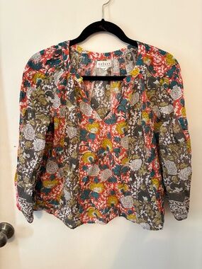 Velvet by Graham & Spencer Coral Multi Floral V-Neck Blouse